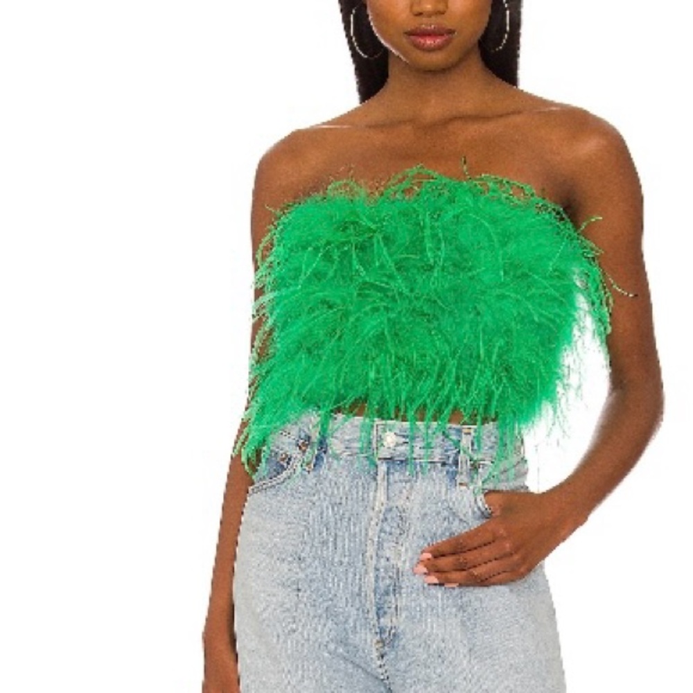 Lamarque Green Feather Crop Top